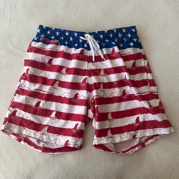 NWT Free Planet Men’s US Flag Shark Swim Trunks S - Picture 2 of 12